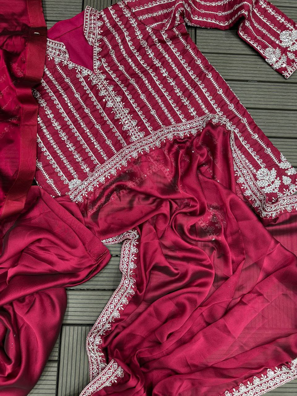 Cherry Red Blooming Rangoli Saree