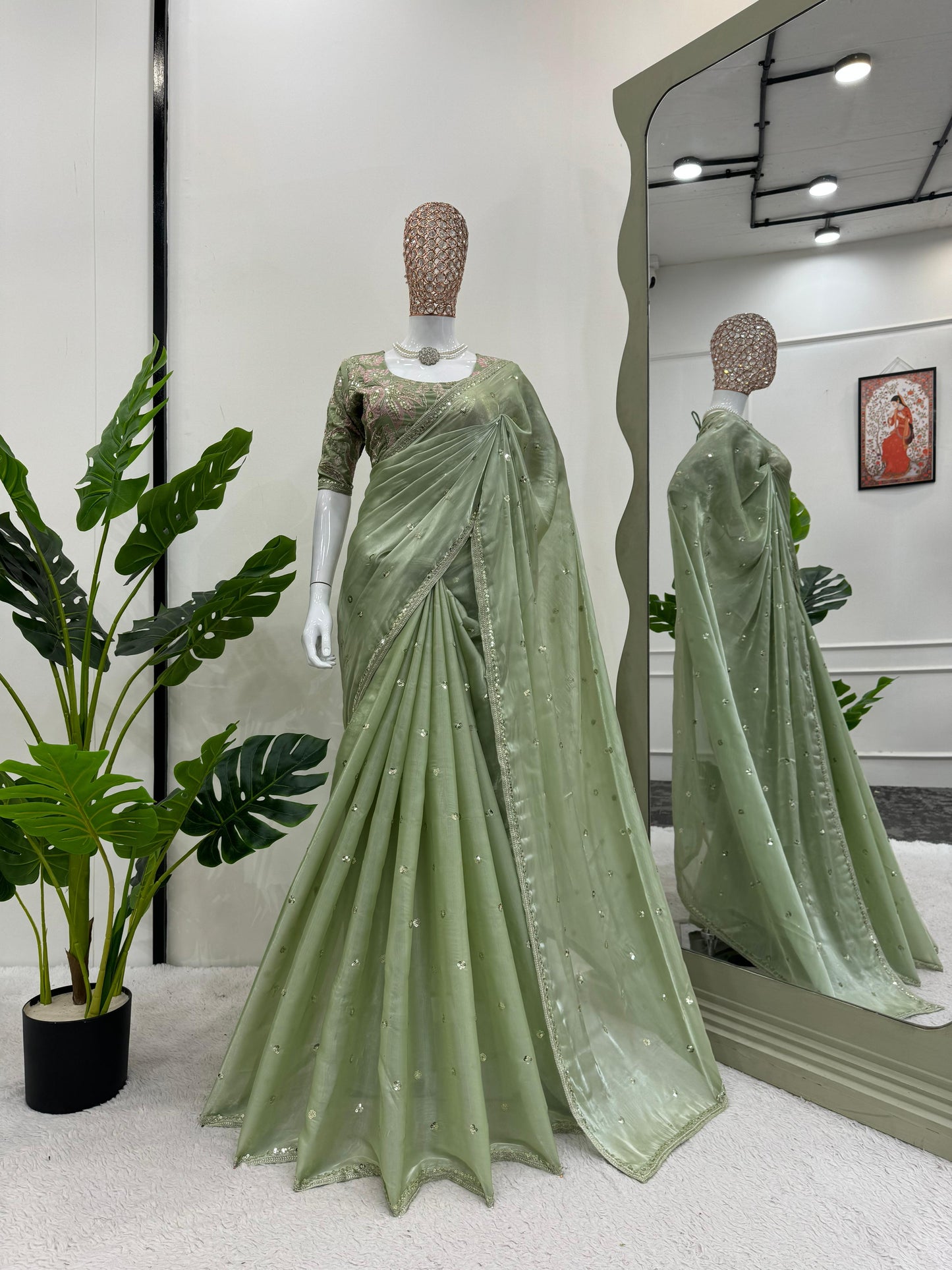 Mint Green Jimmy Choo Silk Saree