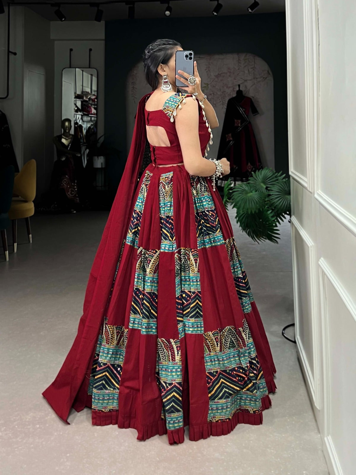 Maroon Cotton Printed Lehenga Choli