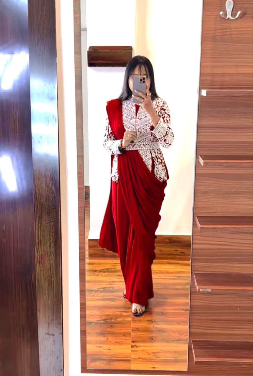 Red Apple Rangoli Saree