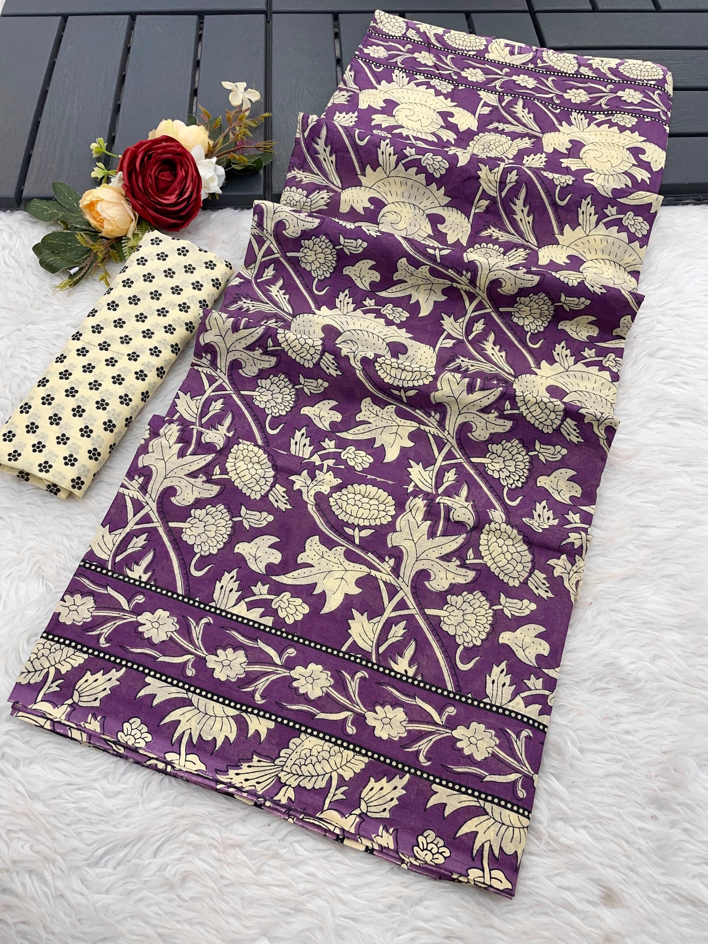 Purple Ready To Wear Cotton Saree