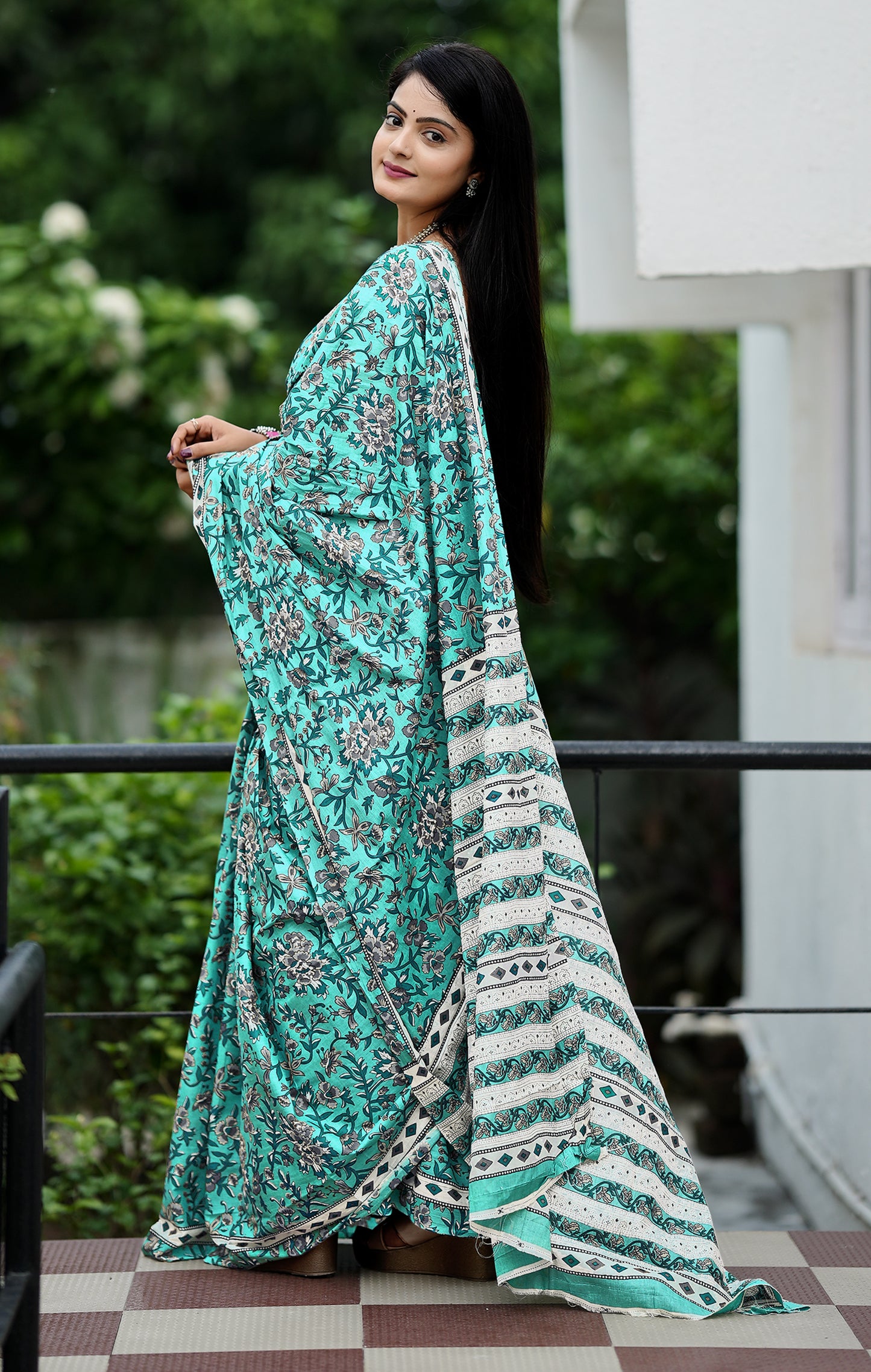 Sky Cotton Mul Printed Saree