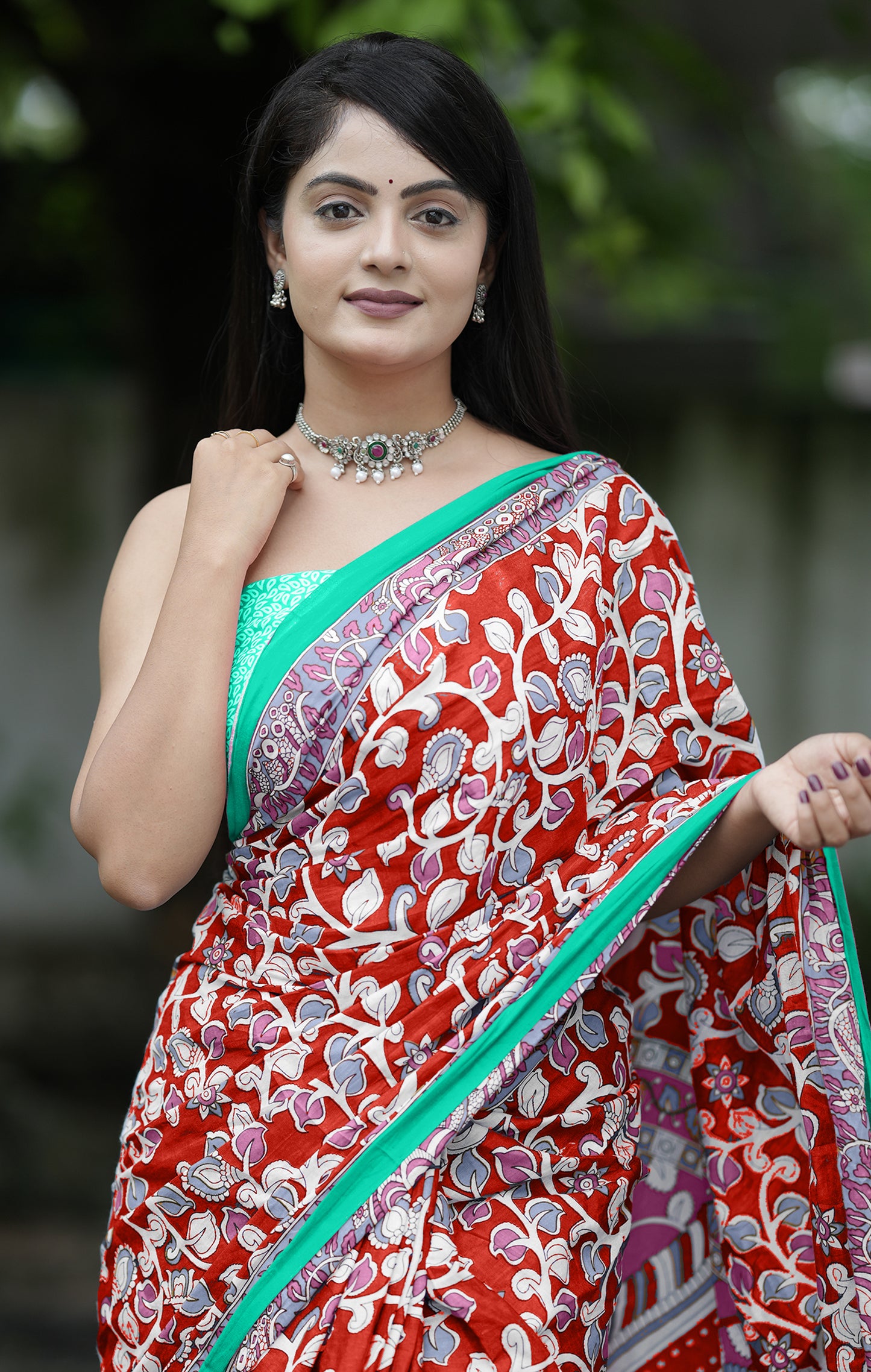 Red Cotton Mul Printed Saree