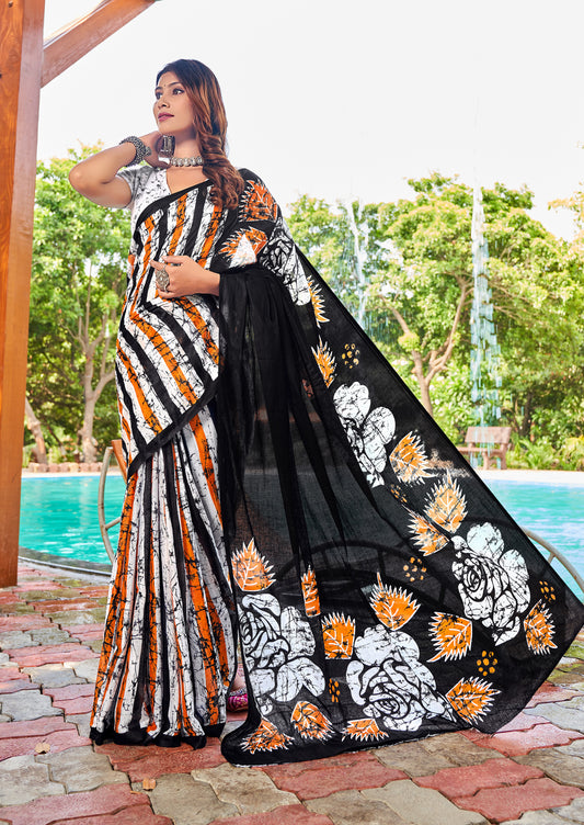 Black Cotton Mul Printed Saree