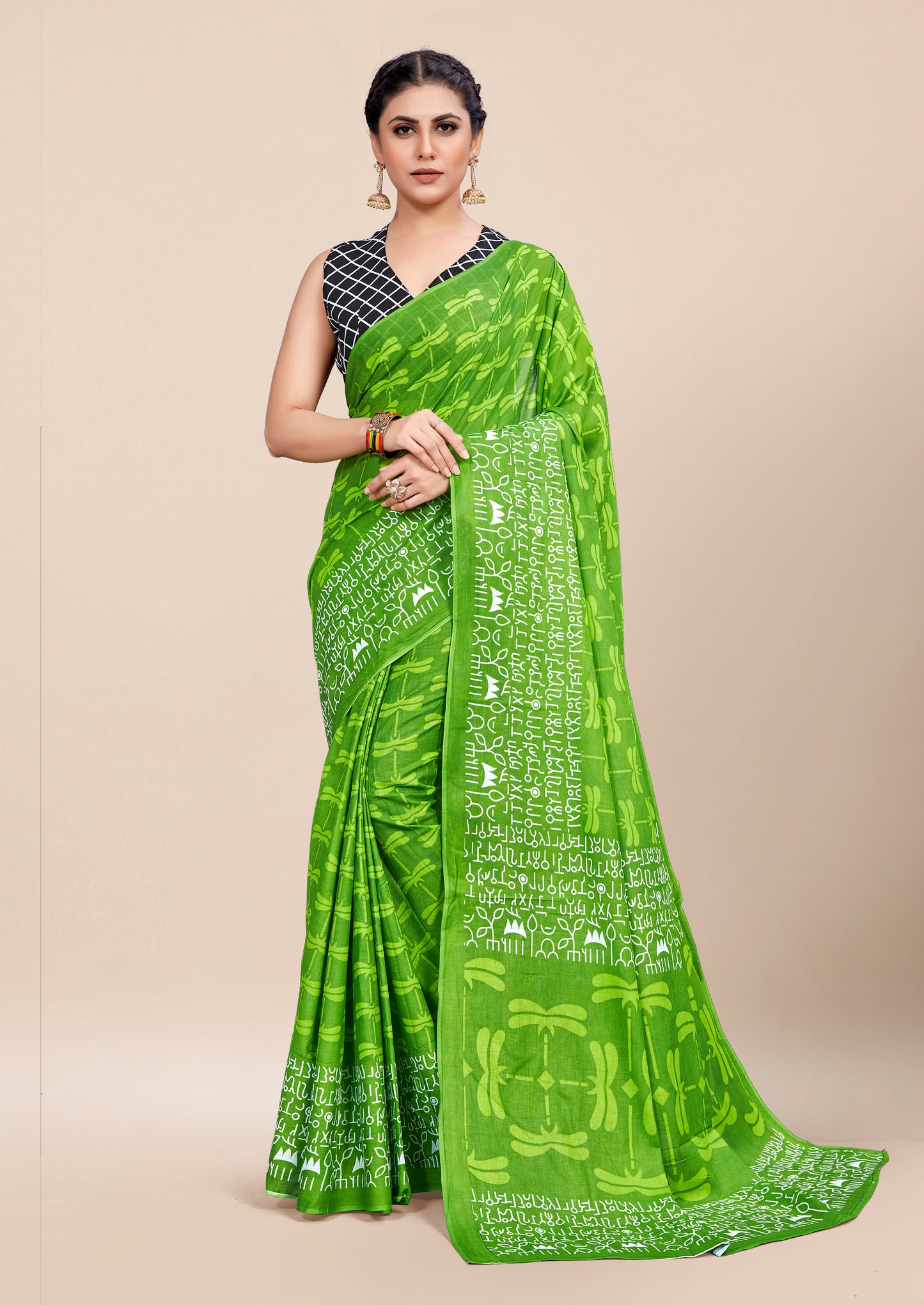 Parrot Green Cotton Mul Printed Saree