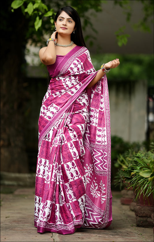 Onion Cotton Mul Printed Saree