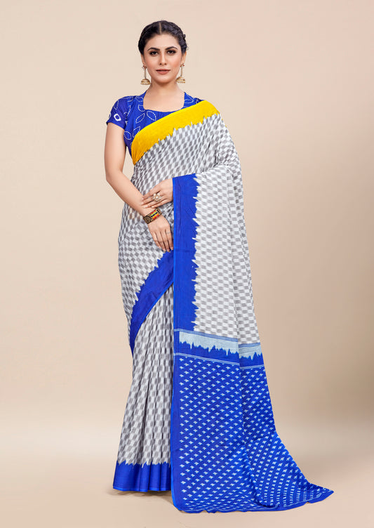 Graceful Blue Cotton Mul Printed Saree