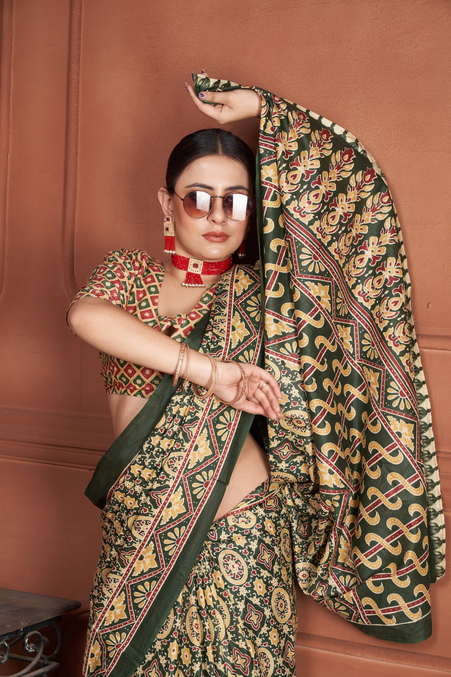 Green Cotton Mul Printed Saree