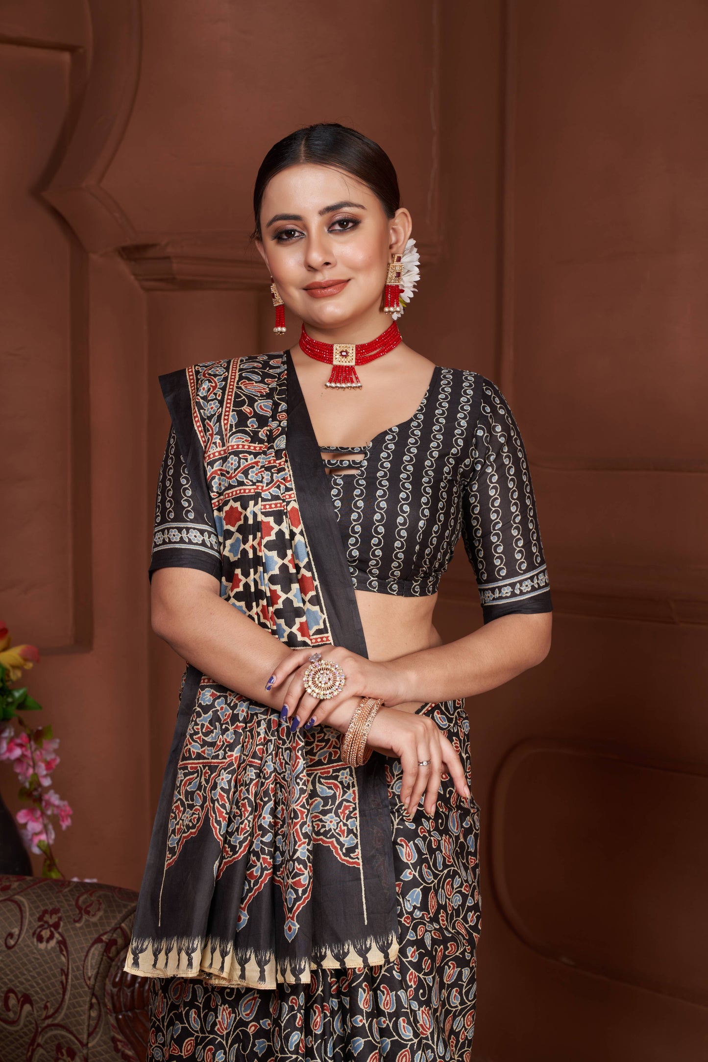 Black Cotton Mul Printed Saree