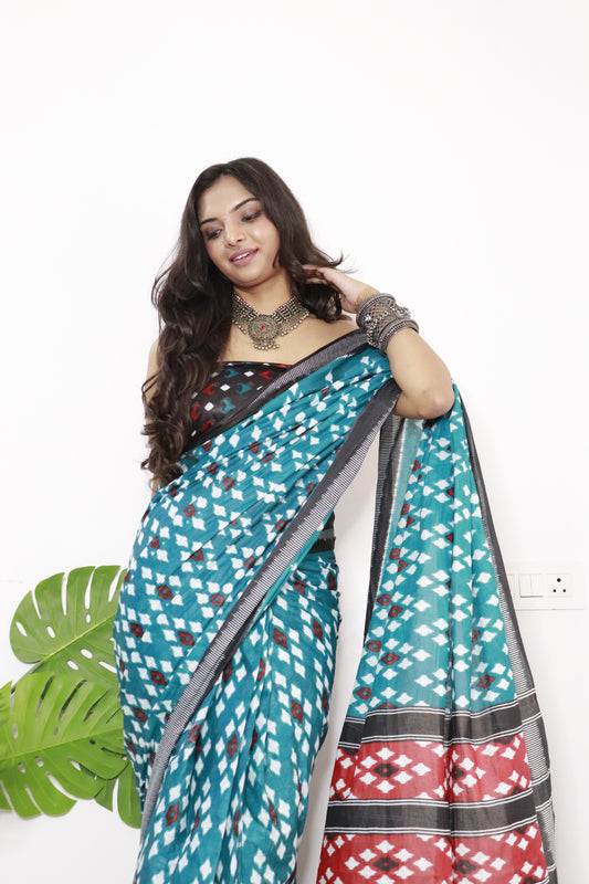 Sky Cotton Printed Saree