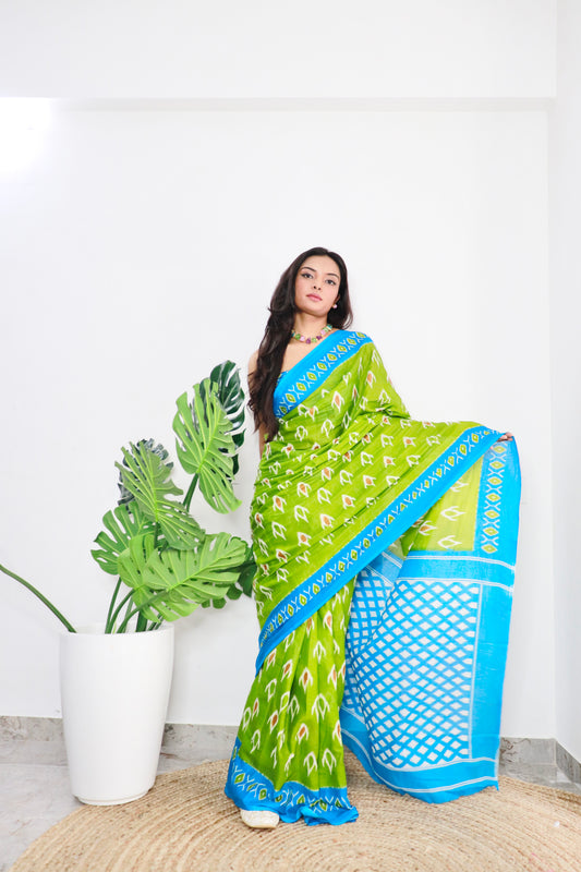 Paroot Green Cotton Printed Saree