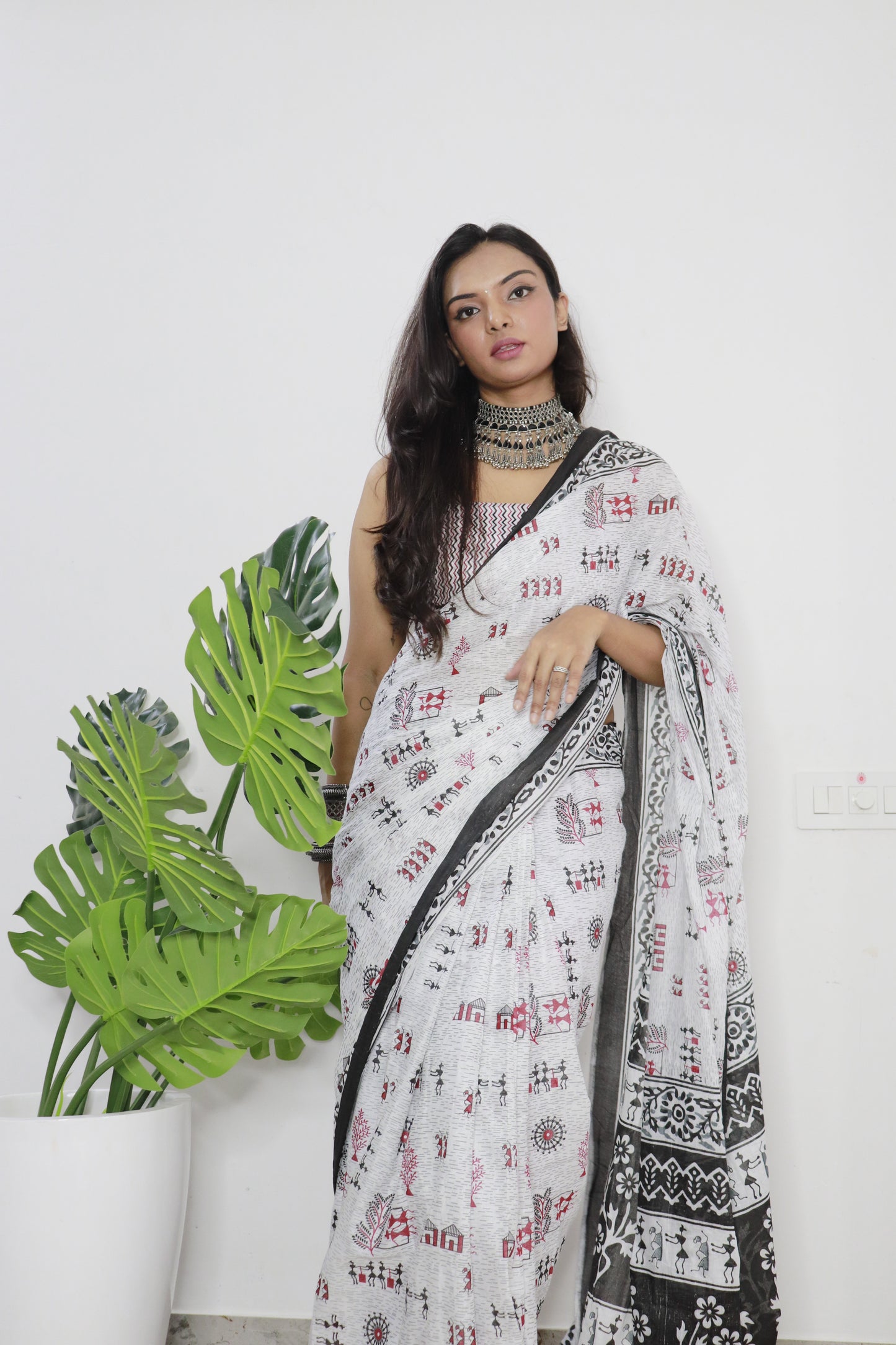 White Cotton Printed Saree