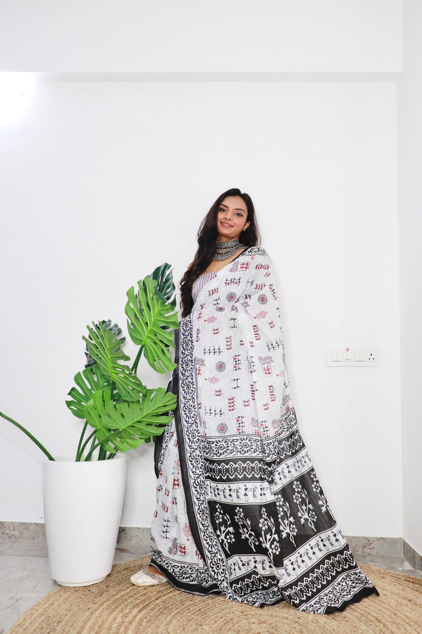 White Cotton Printed Saree