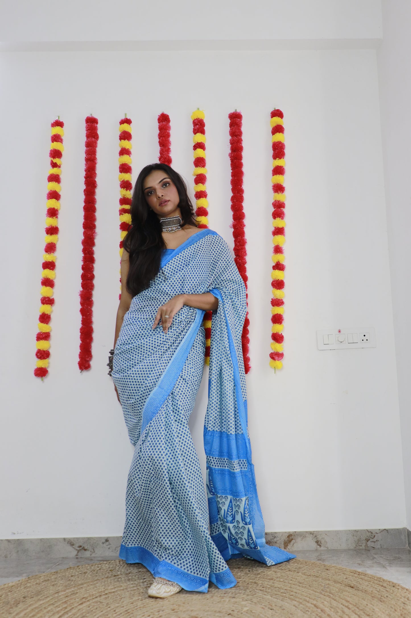 Sky Cotton Mul Printed Saree