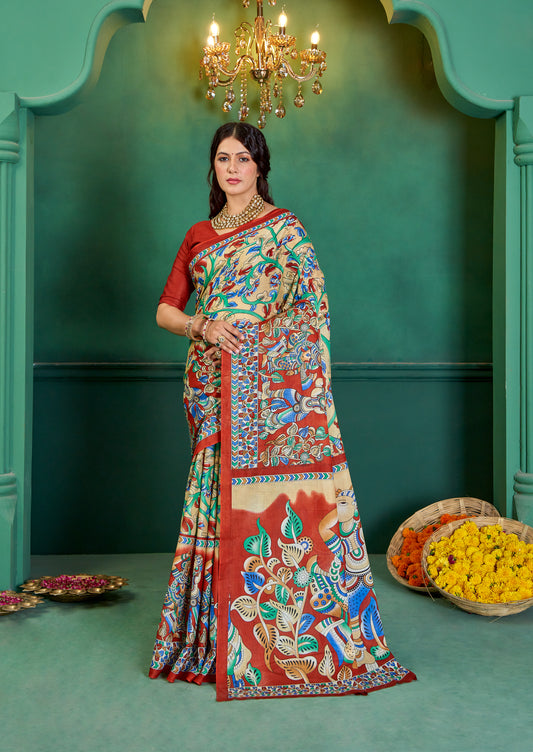 Multicolor Cotton Mul Printed Saree