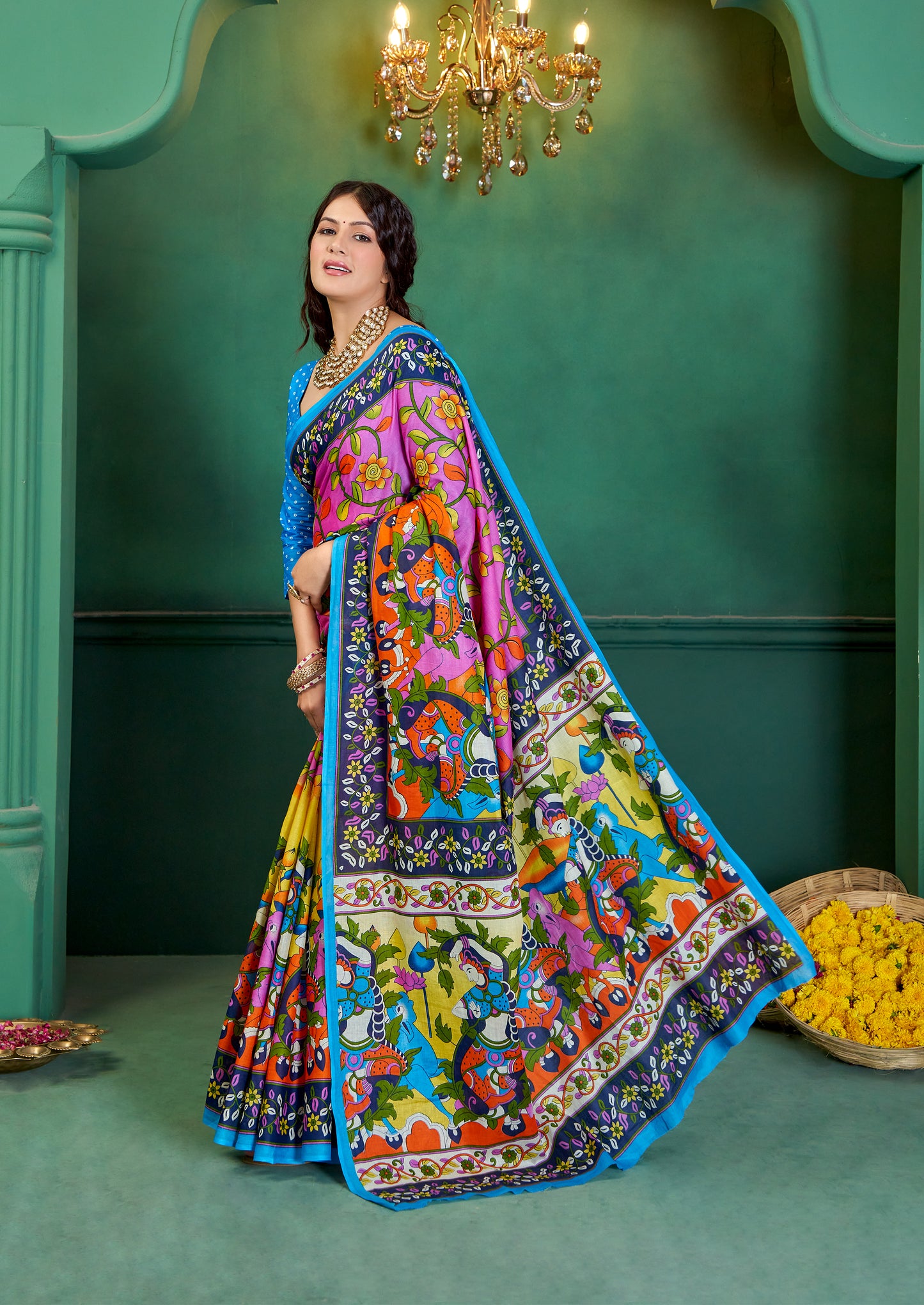 Colorful Cotton Mul Printed Saree