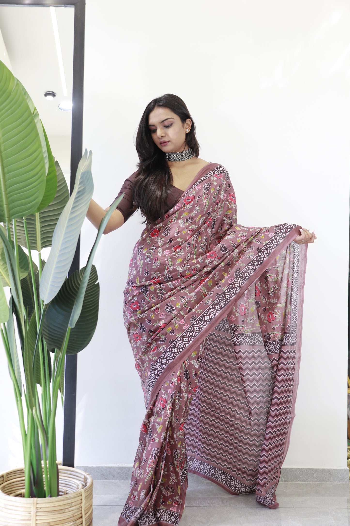 Onion Cotton Printed Saree