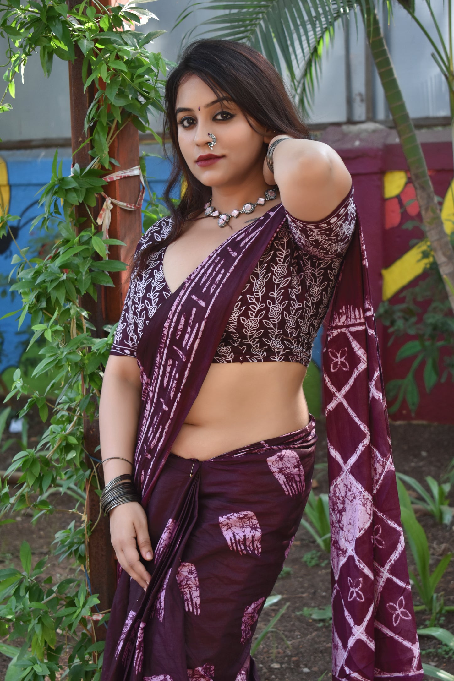 Luxurious Wine Cotton Mul Printed Saree