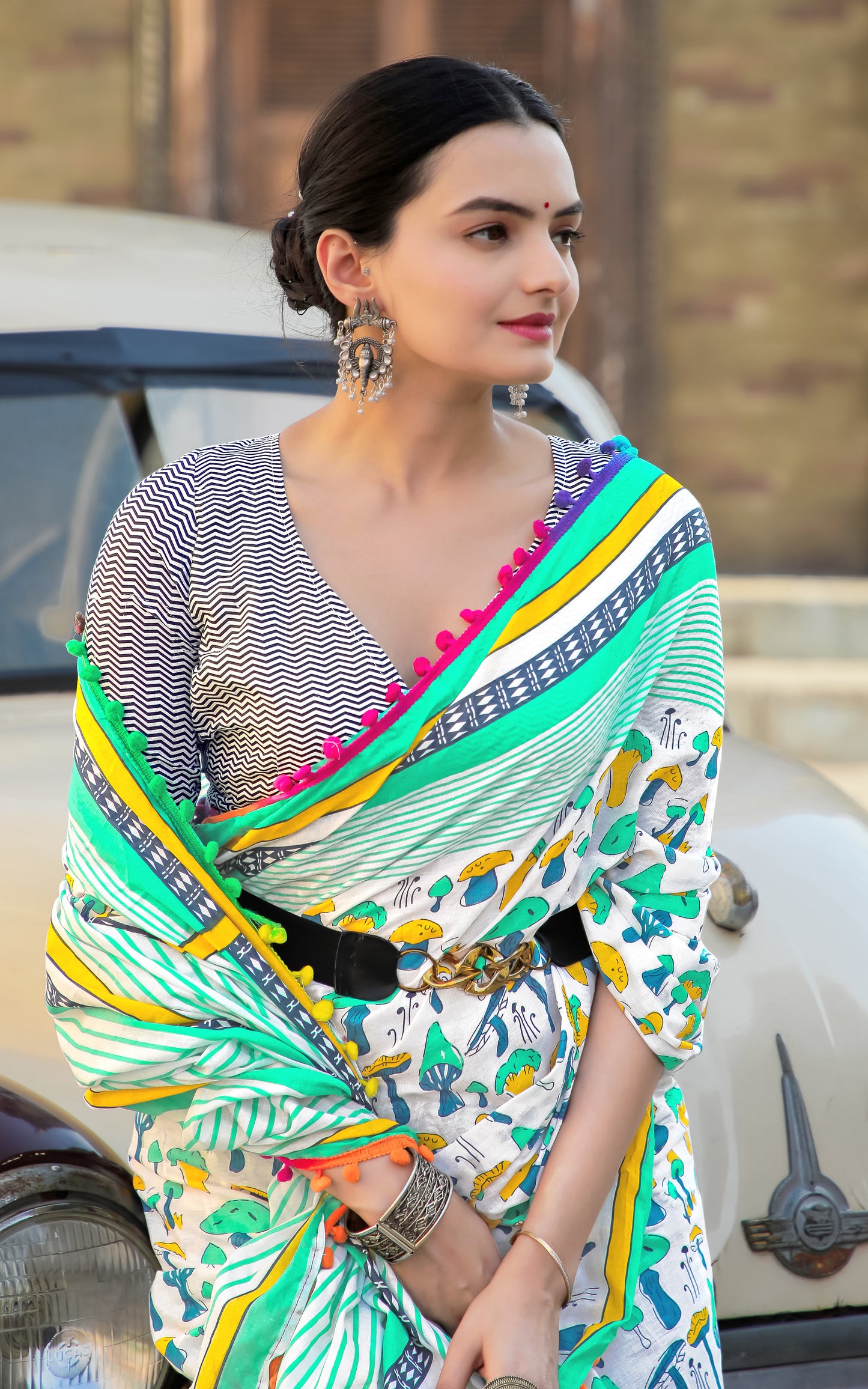 Multicolor Cotton Mul Printed Saree