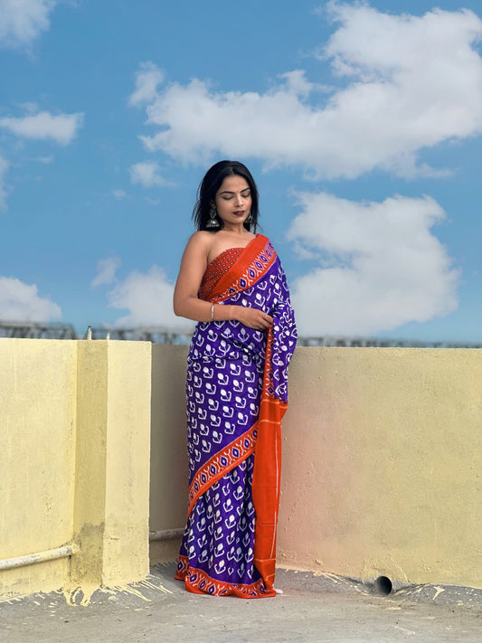 Purple-Red Cotton Mul Printed Saree