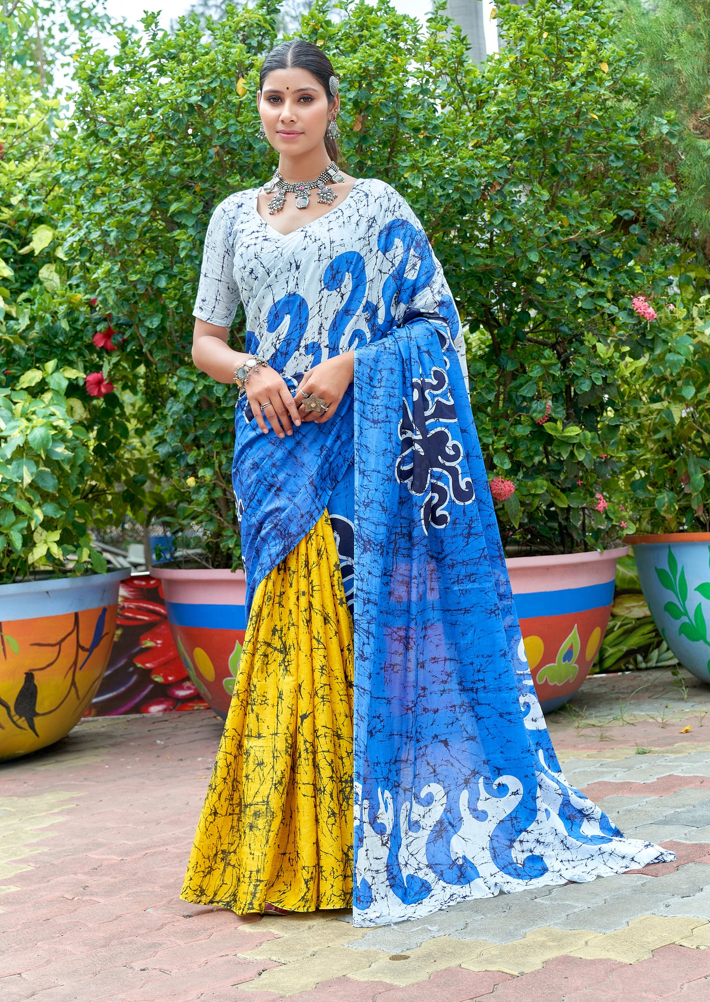 Graceful Sky Cotton Mul Printed Saree