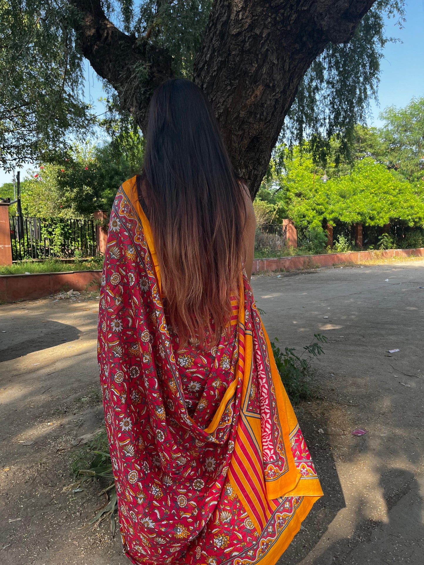 Red Cotton Mul Printed Saree