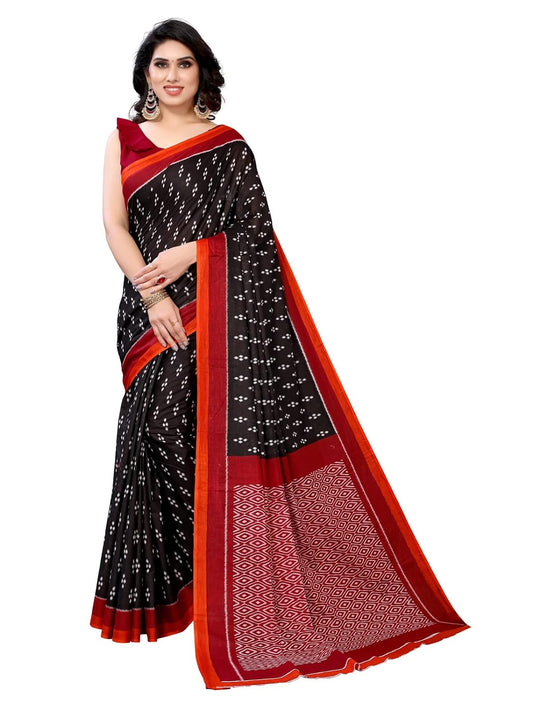 Black-Red Cotton Mul Printed Saree