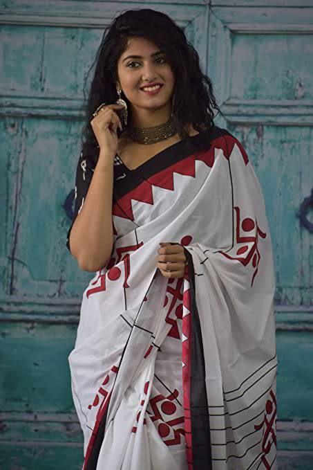 Designer White Cotton Mul Printed Saree