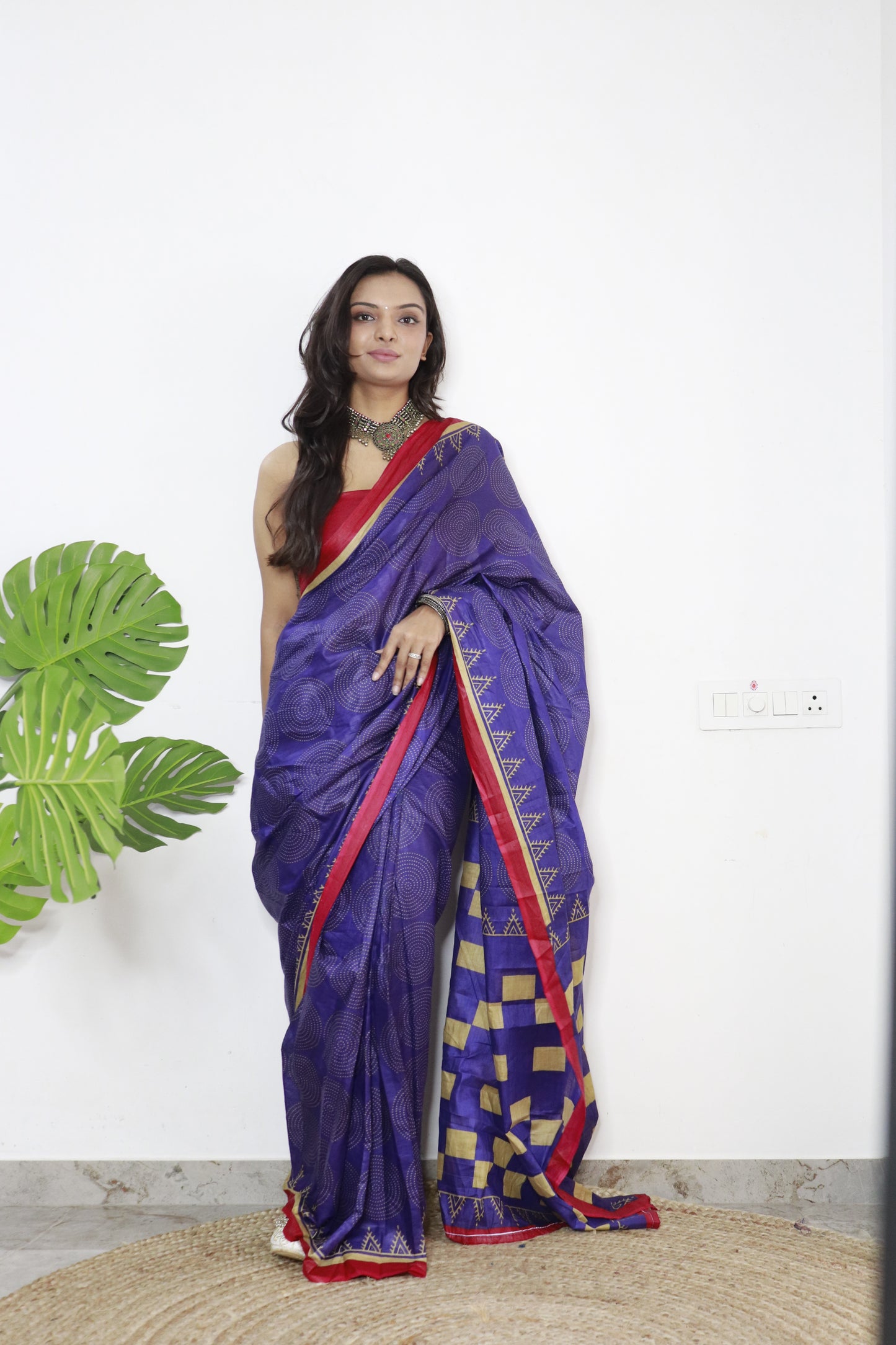 Purple Cotton Printed Saree