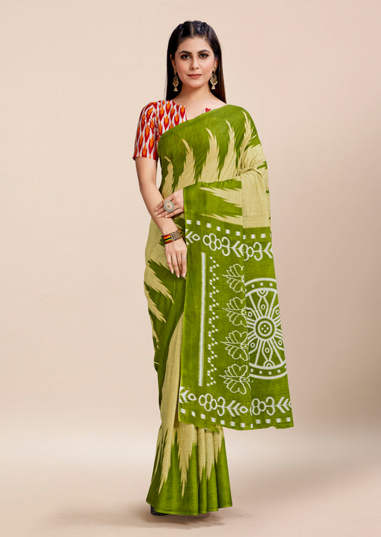 Green Cotton Mul Printed Saree