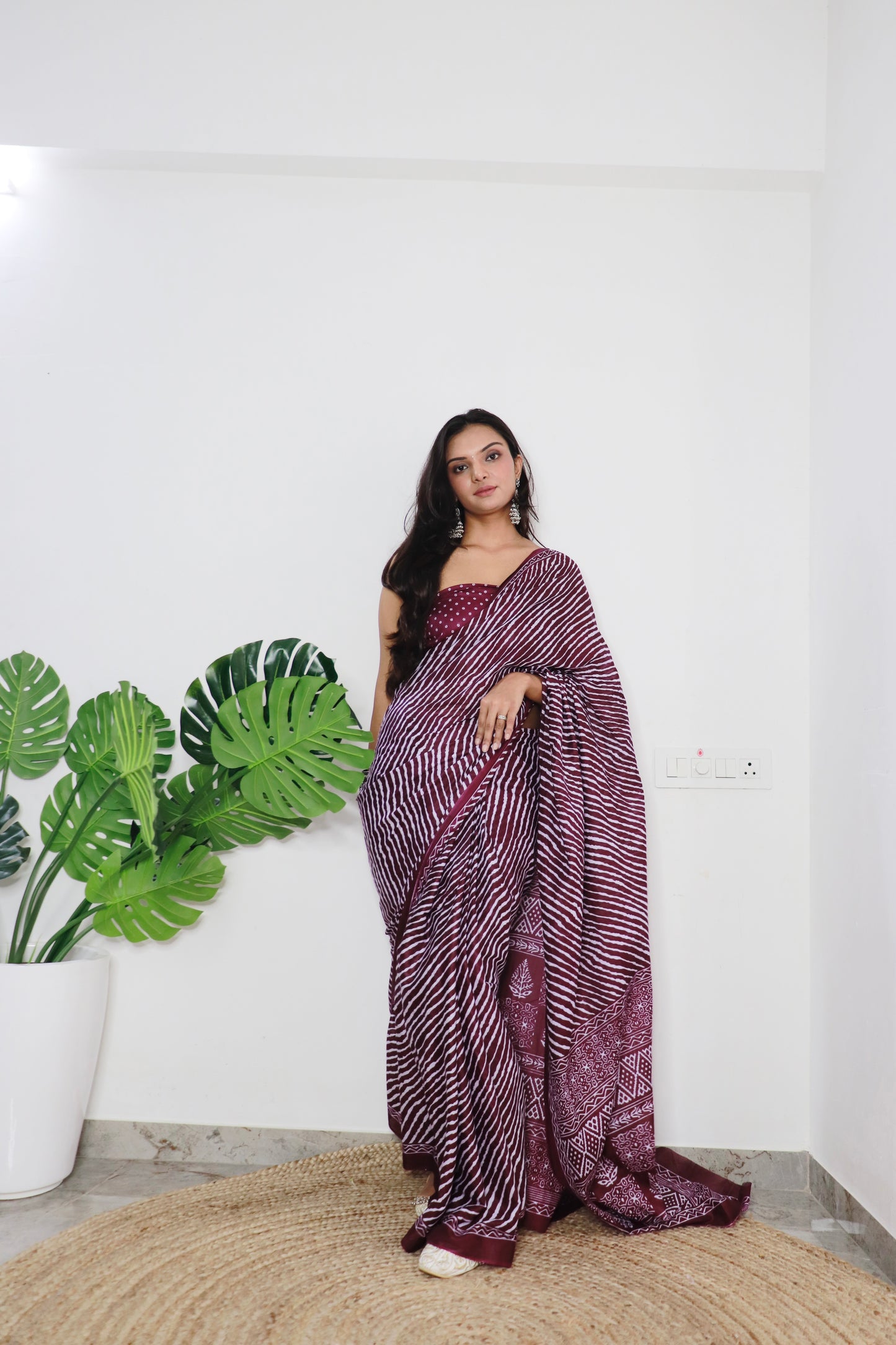 Wine Cotton Printed Saree