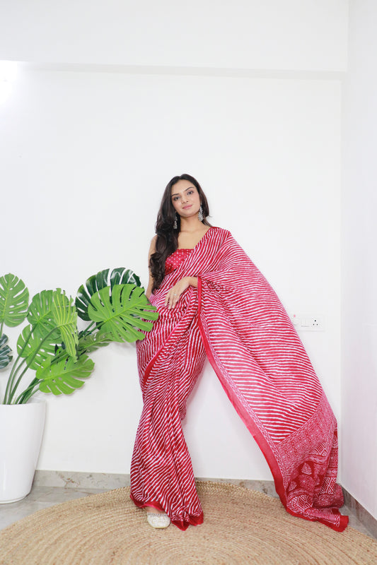 Maroon Cotton Printed Saree