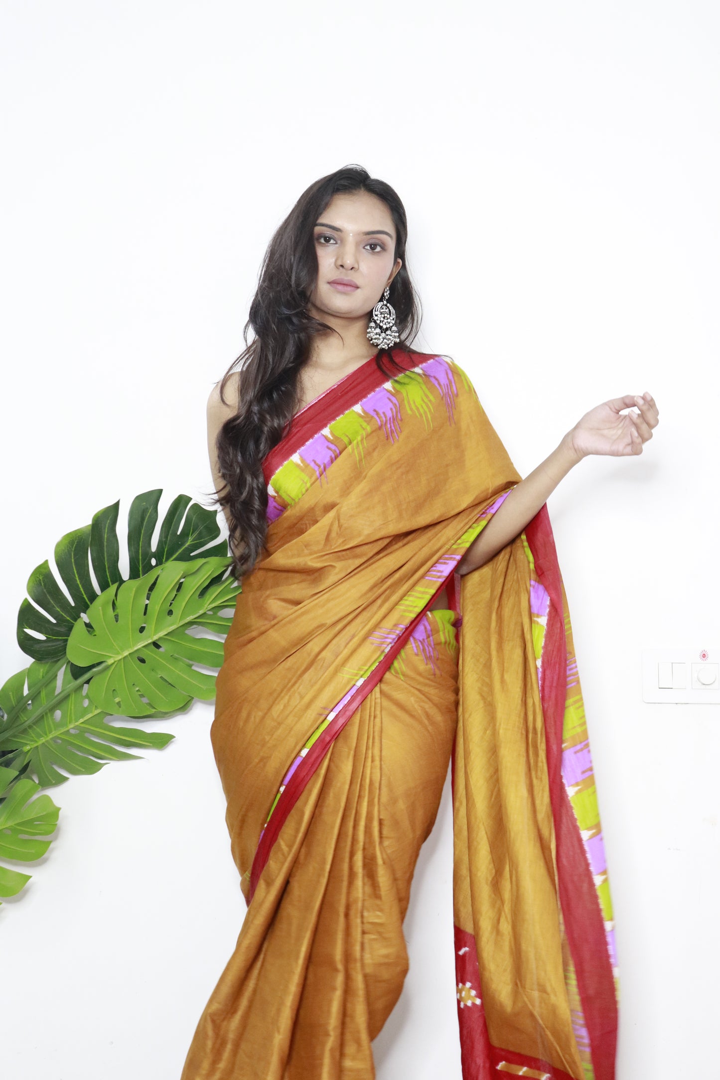 Mustard Cotton Printed Saree