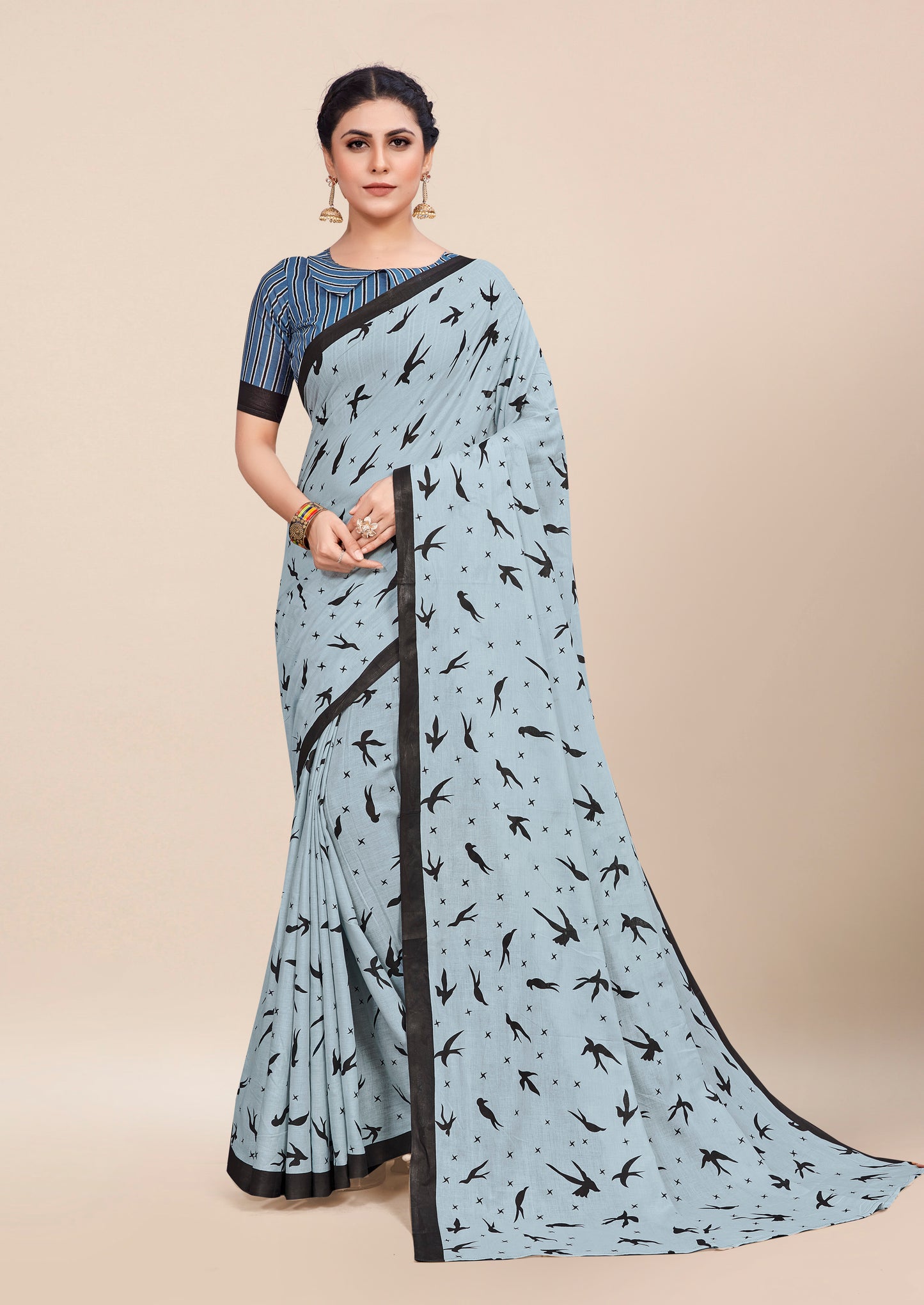 Beautiful Sky Cotton Mul Printed Saree