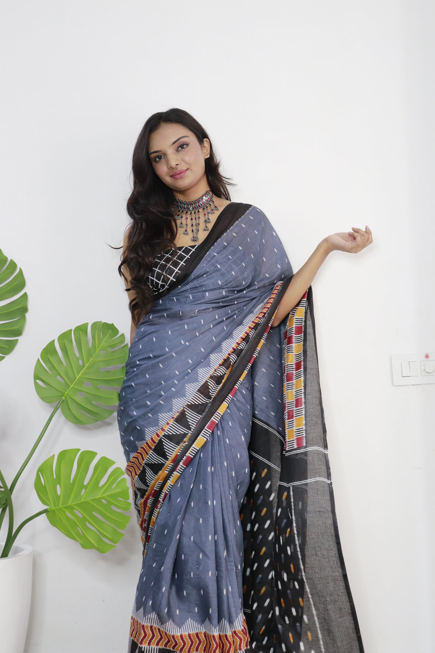 Blue Cotton Printed Saree