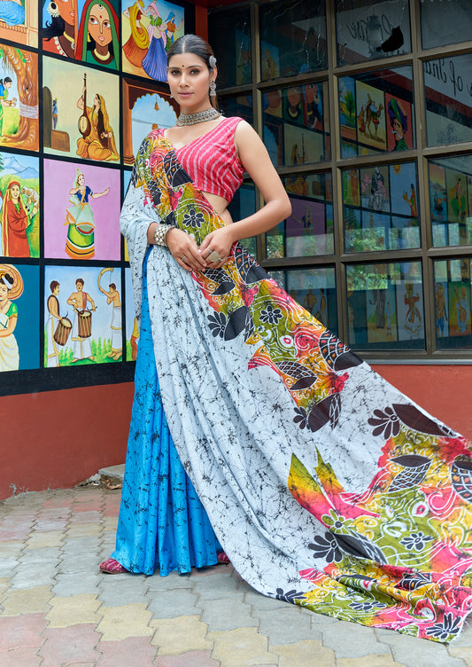 Multicolor Cotton Mul Printed Saree