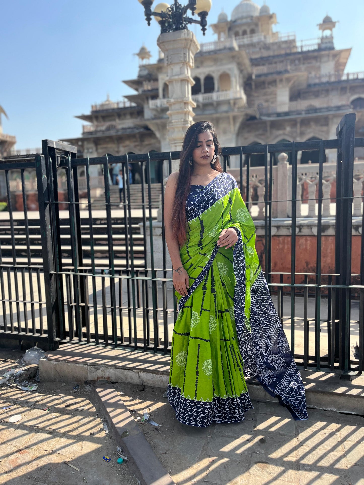 Green Cotton Mul Printed Saree