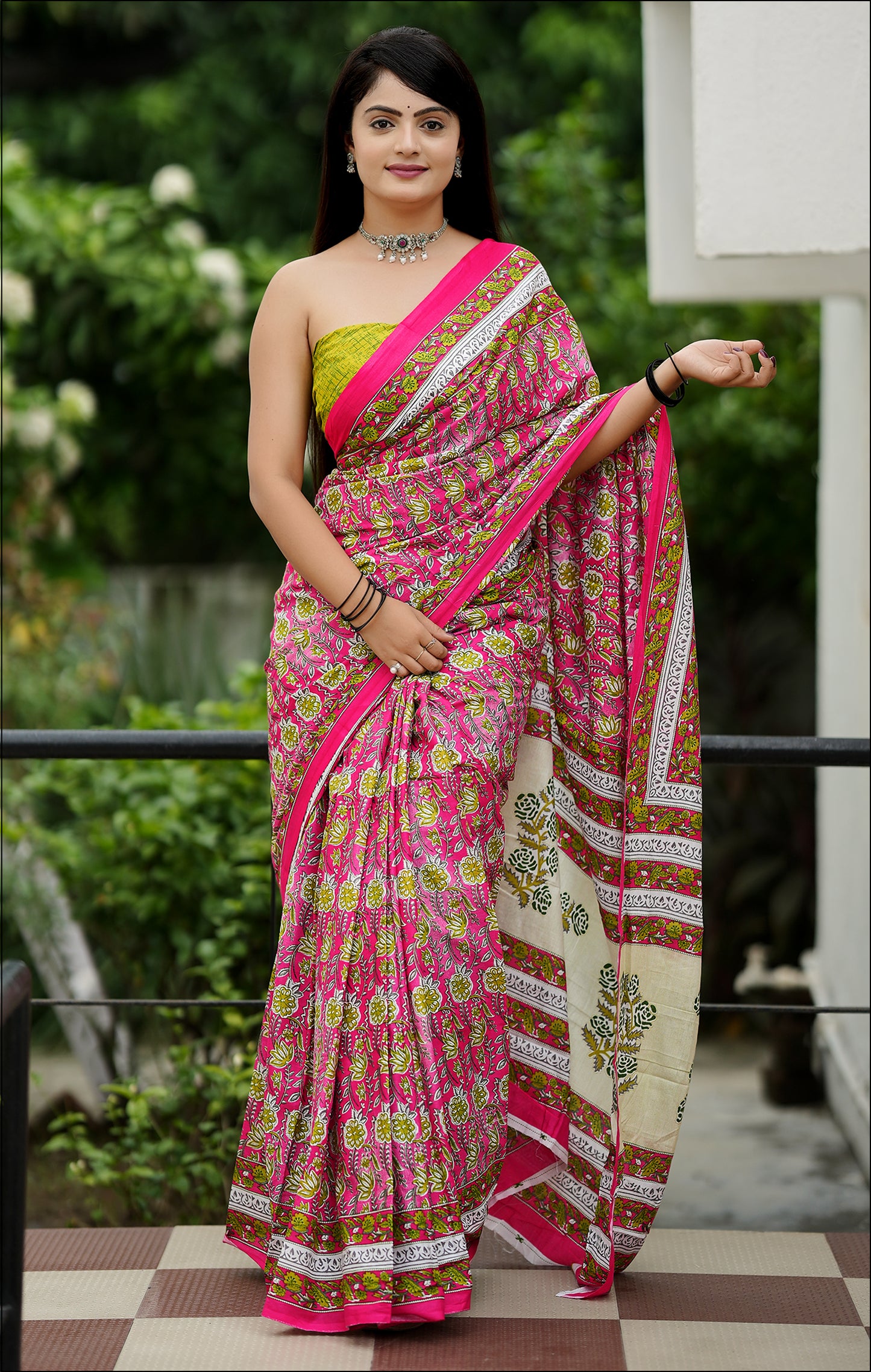 Pink Cotton Mul Printed Saree