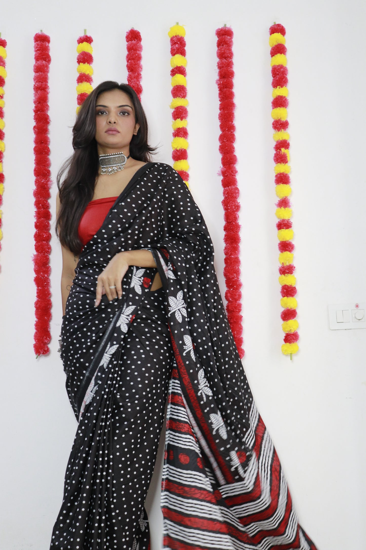 Black Cotton Mul Printed Saree