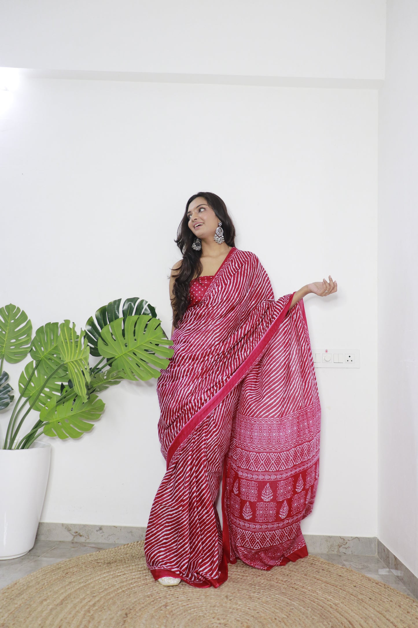 Maroon Cotton Printed Saree