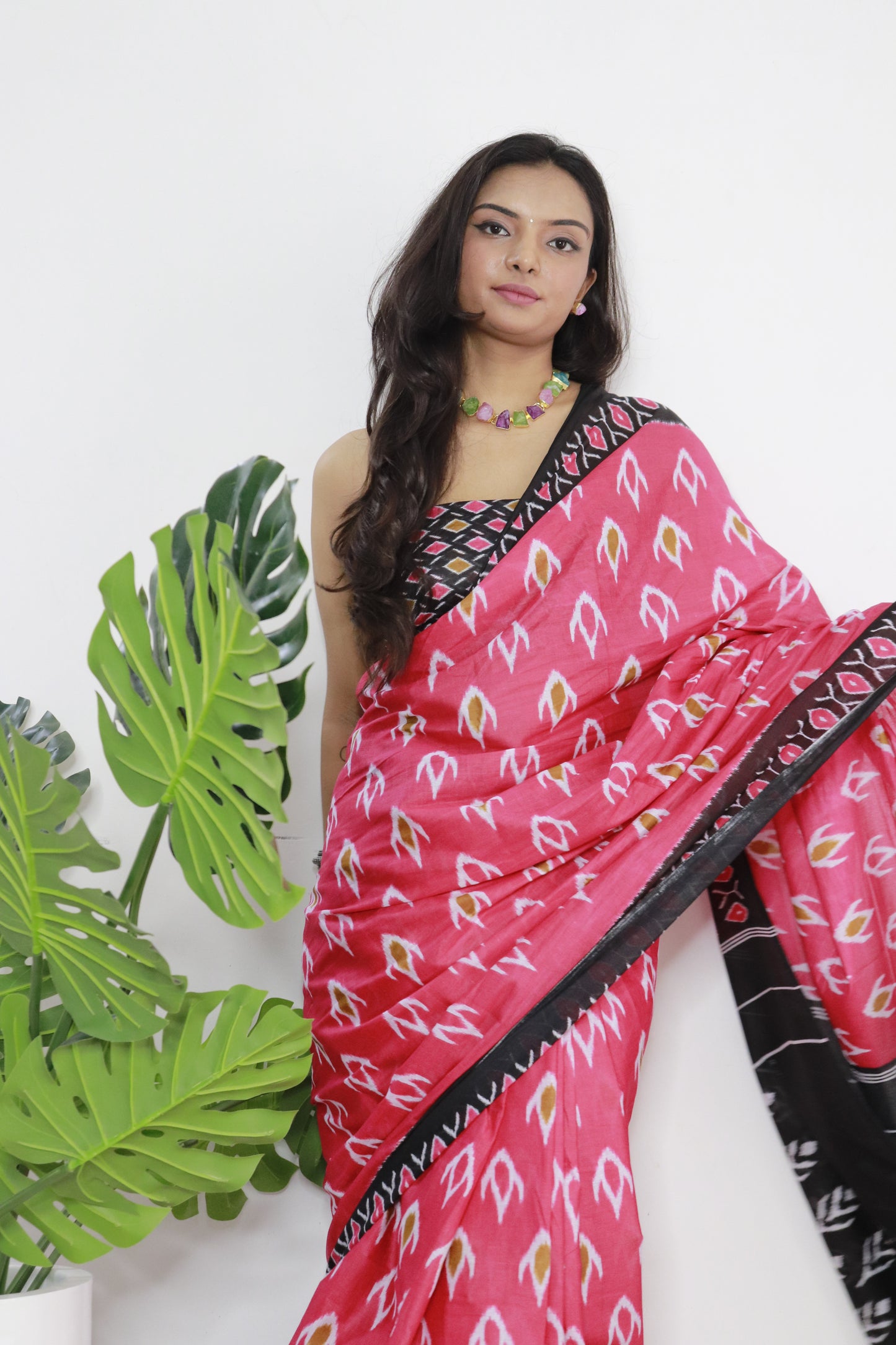 Pink Cotton Printed Saree