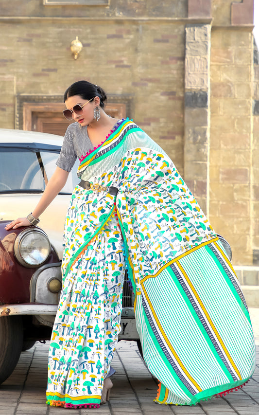 Multicolor Cotton Mul Printed Saree