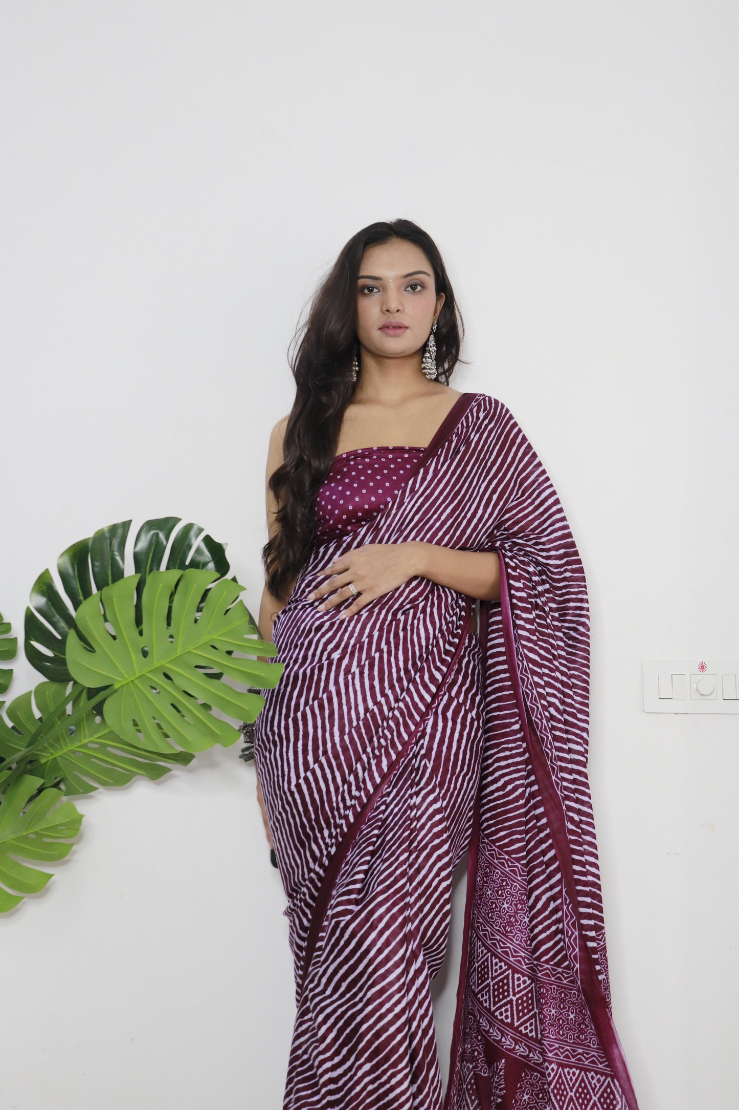 Wine Cotton Printed Saree