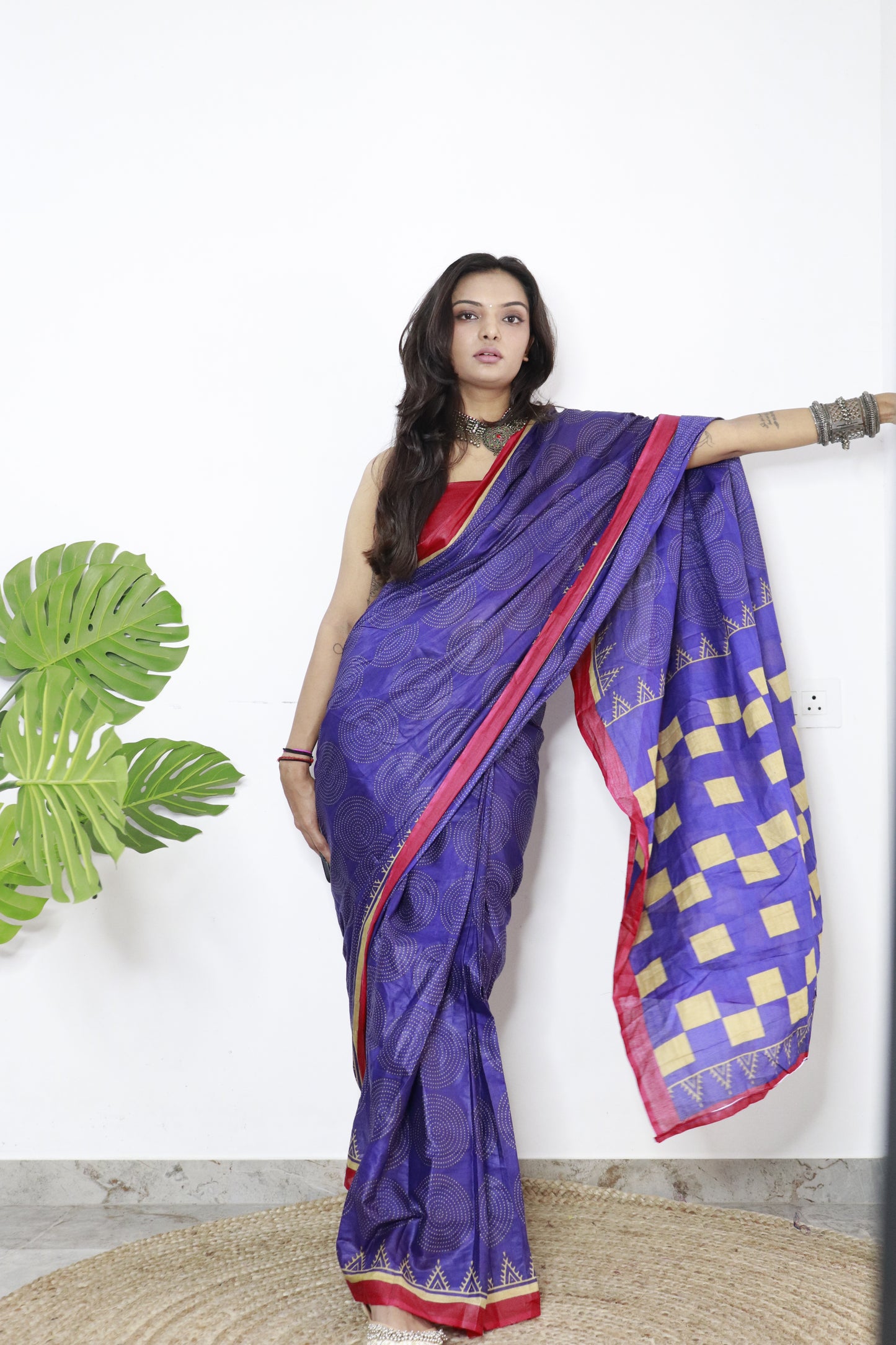 Purple Cotton Printed Saree