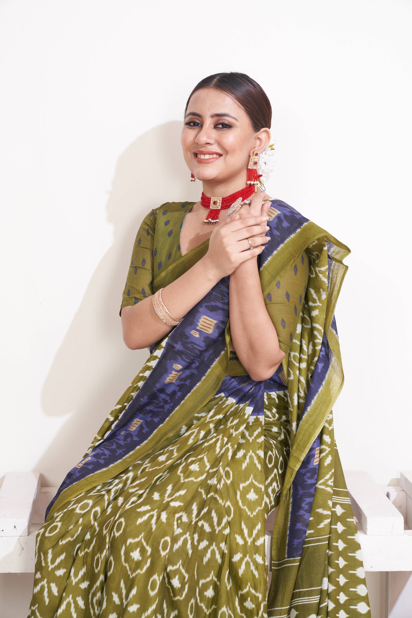 Mehendi Cotton Mul Printed Saree