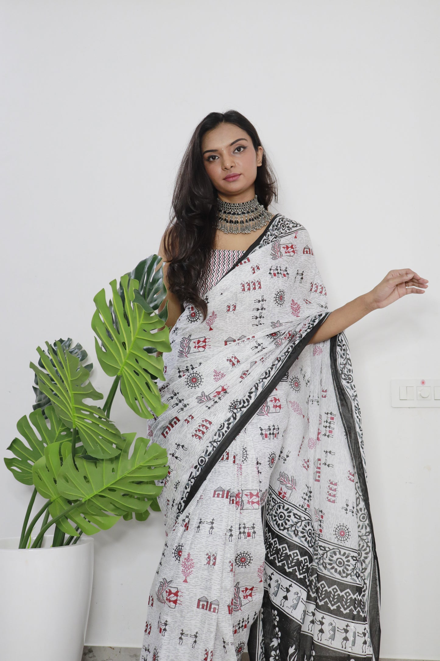 White Cotton Printed Saree