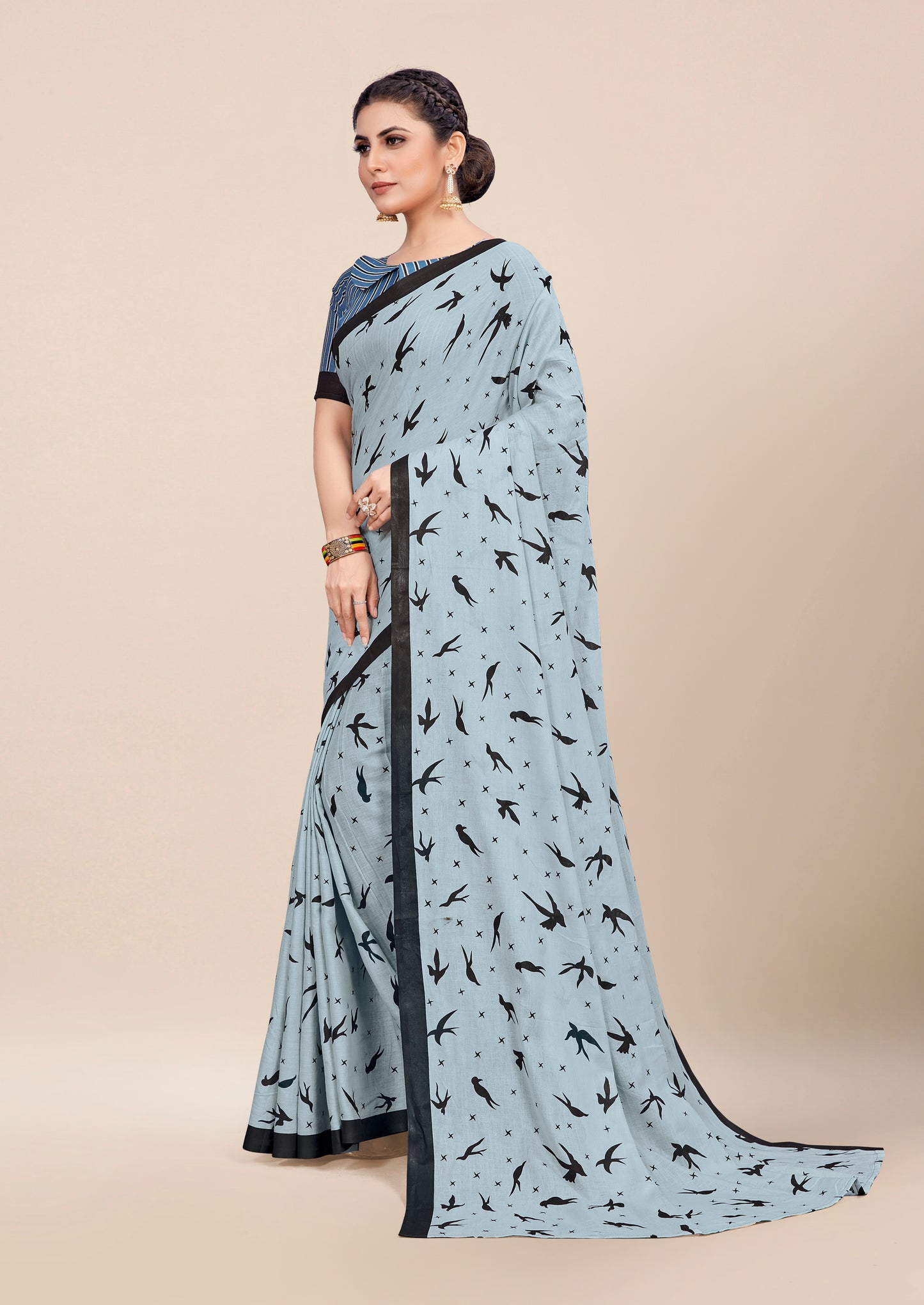 Beautiful Sky Cotton Mul Printed Saree