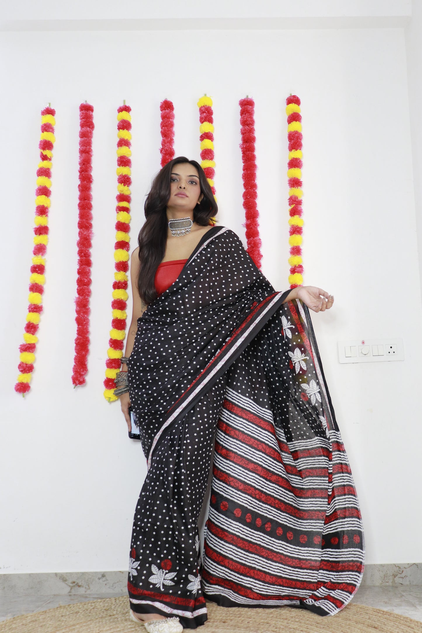 Black Cotton Mul Printed Saree