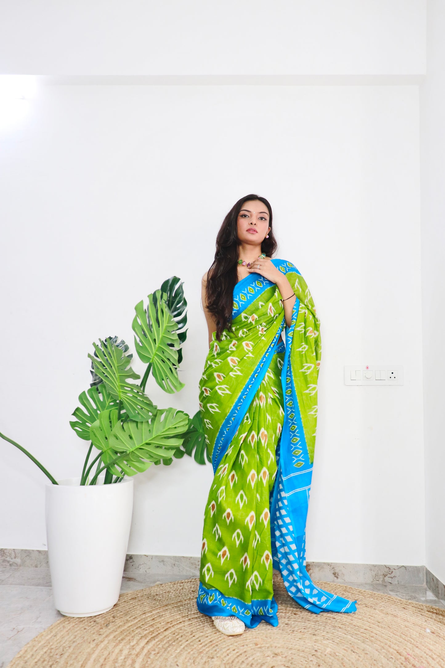 Paroot Green Cotton Printed Saree