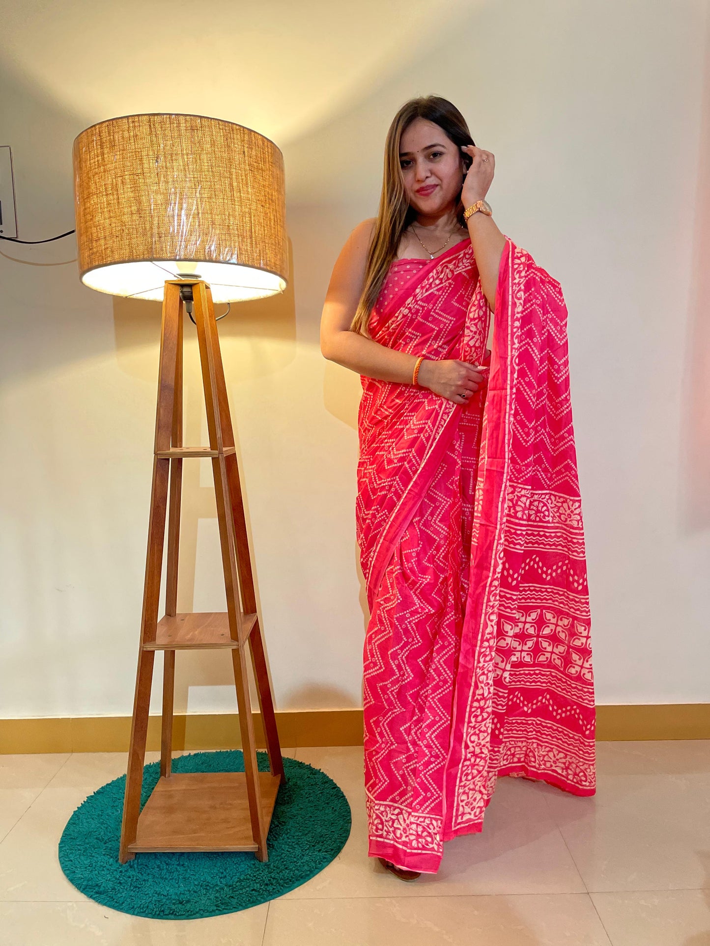 Pink Cotton Mul Printed Saree